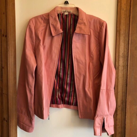 BUSHWACKER Leather Zip Front & Cuffs Pink Jacket Large Vintage - Picture 5 of 17